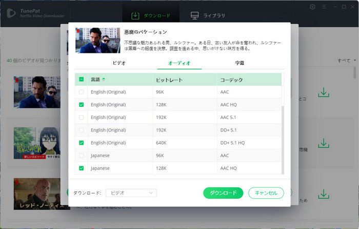 動画の画質、オーディオトラック、字幕を選択