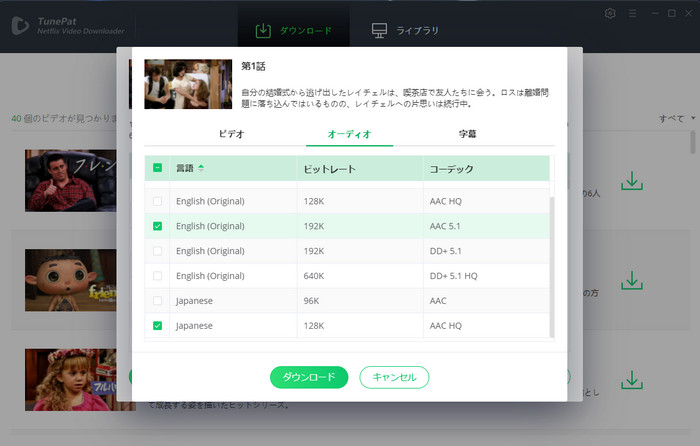 動画の画質、オーディオトラック、字幕を選択