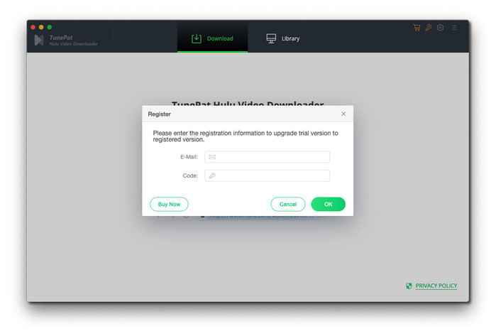 TunePat Hulu Video Downloader Mac 版の製品版に登録